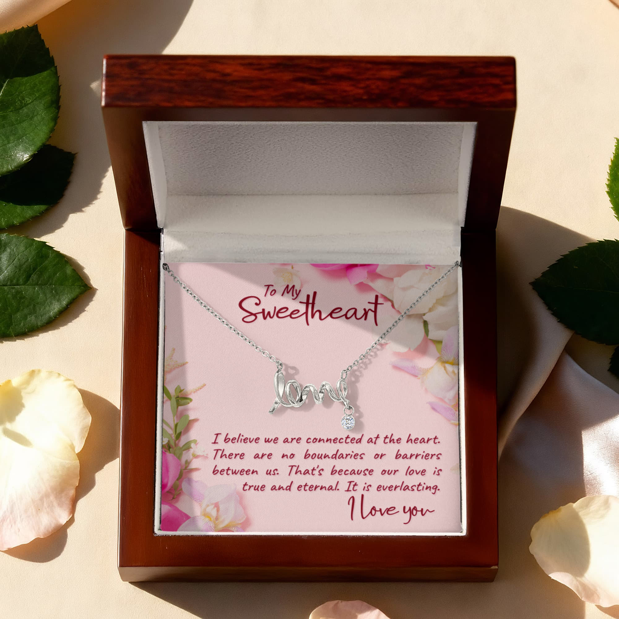 To My Sweetheart Connected at the Heart Scripted Love Necklace