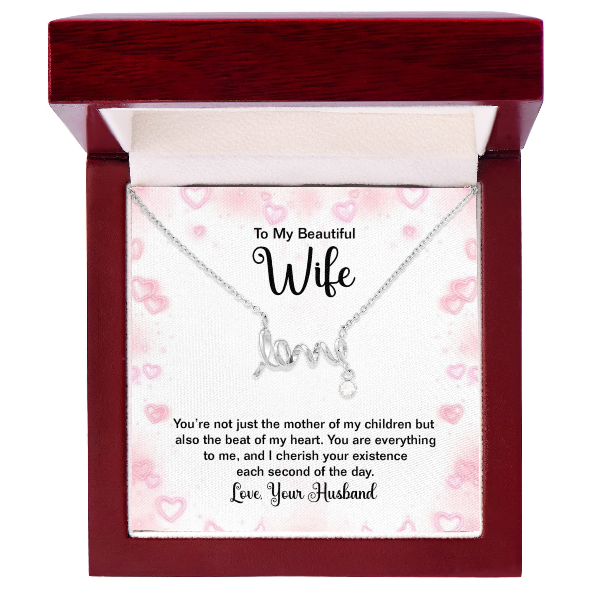 To My Beautiful Wife Beat of My Heart Scripted Love Necklace