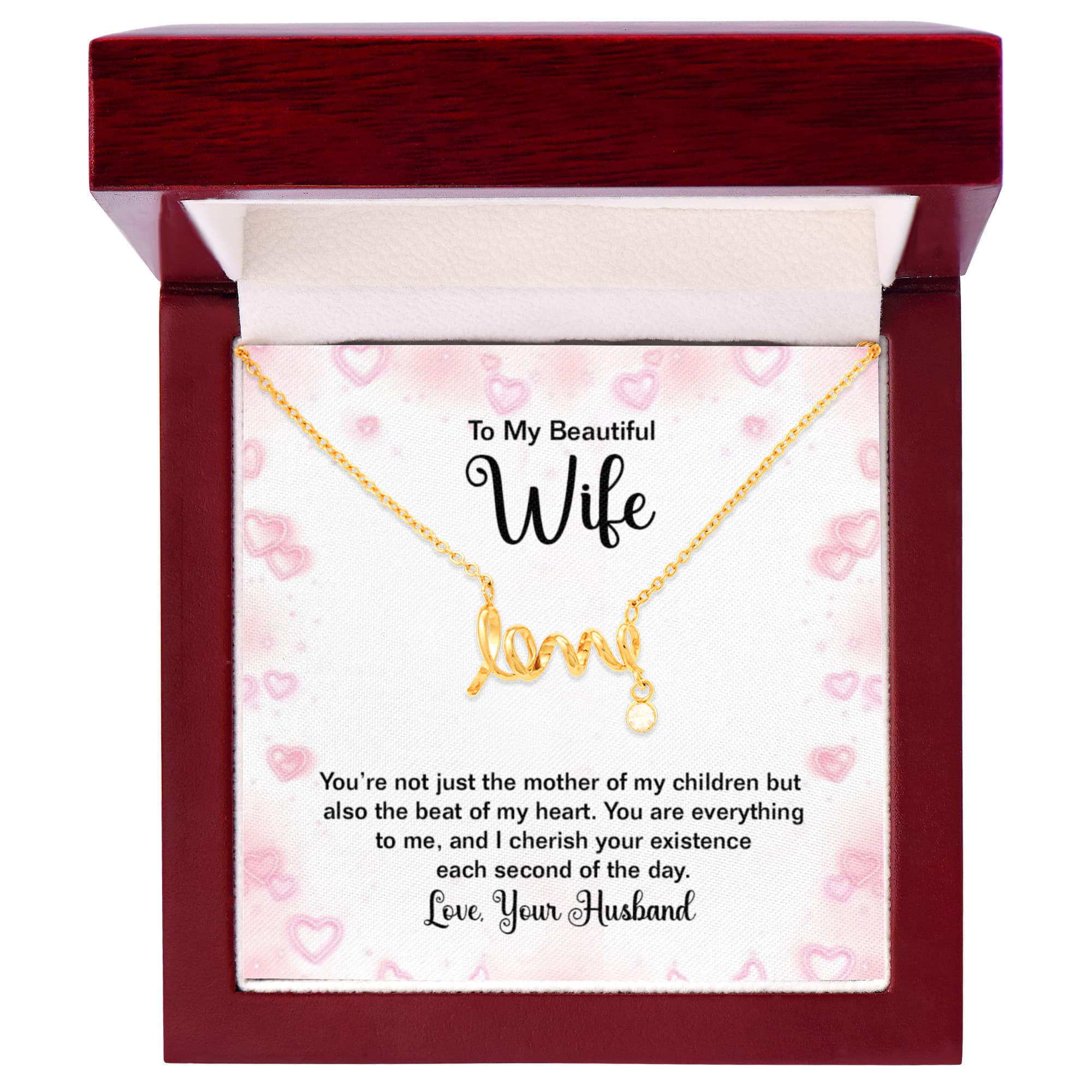To My Beautiful Wife Beat of My Heart Scripted Love Necklace