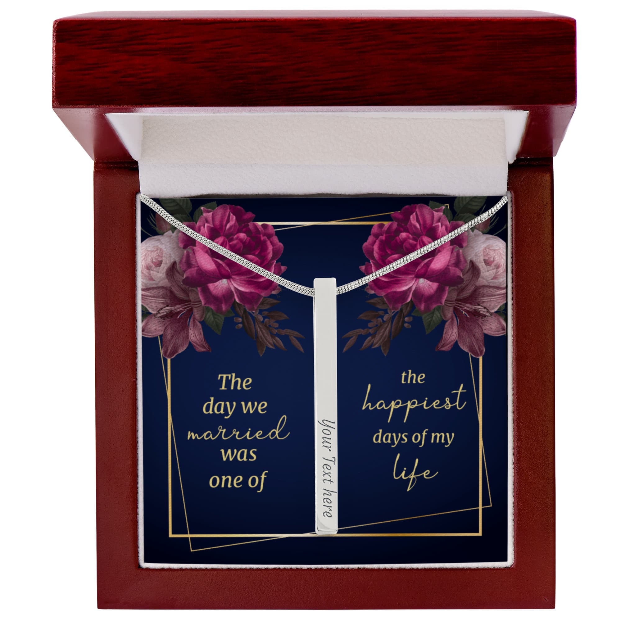 The Day We Married 4-Sided Engraved Stick Necklace