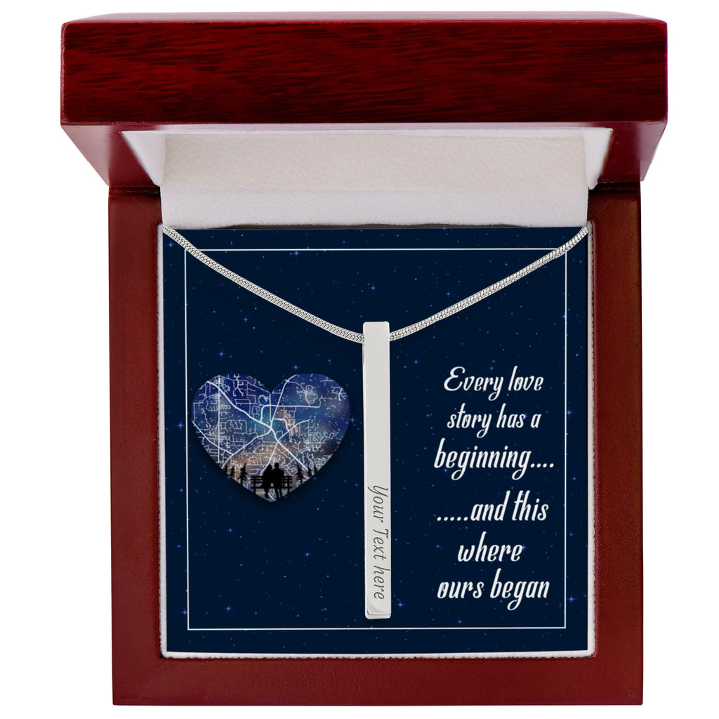 Where Our Love Story Began 4-Sided Engraved Stick Necklace