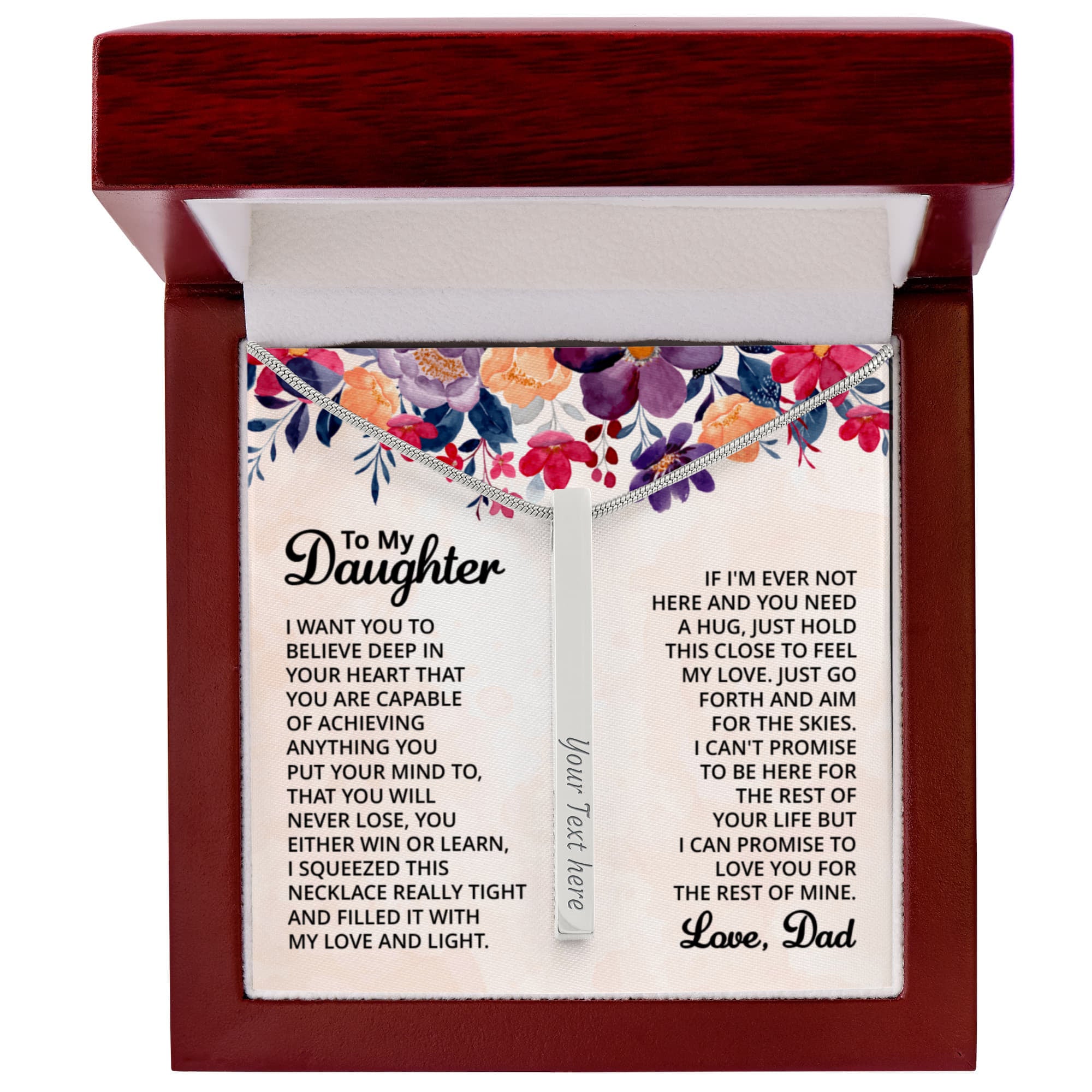 To My Daughter Believe in Yourself 4-Sided Engraved Stick Necklace