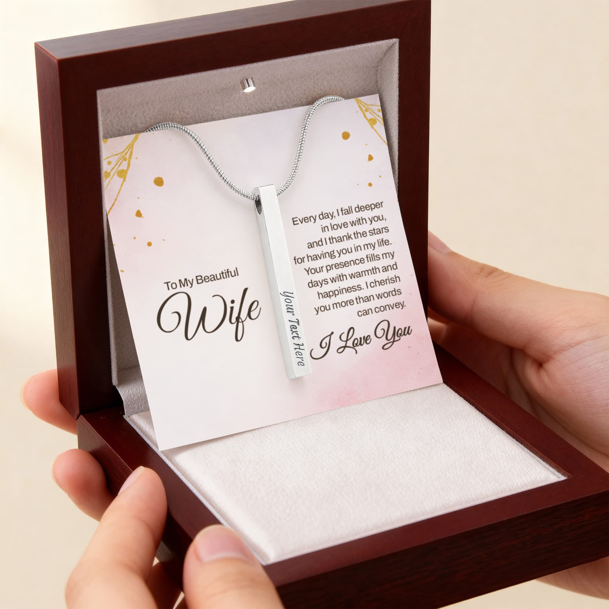 To My Beautiful Wife 4-Sided Stick Necklace - Engraved
