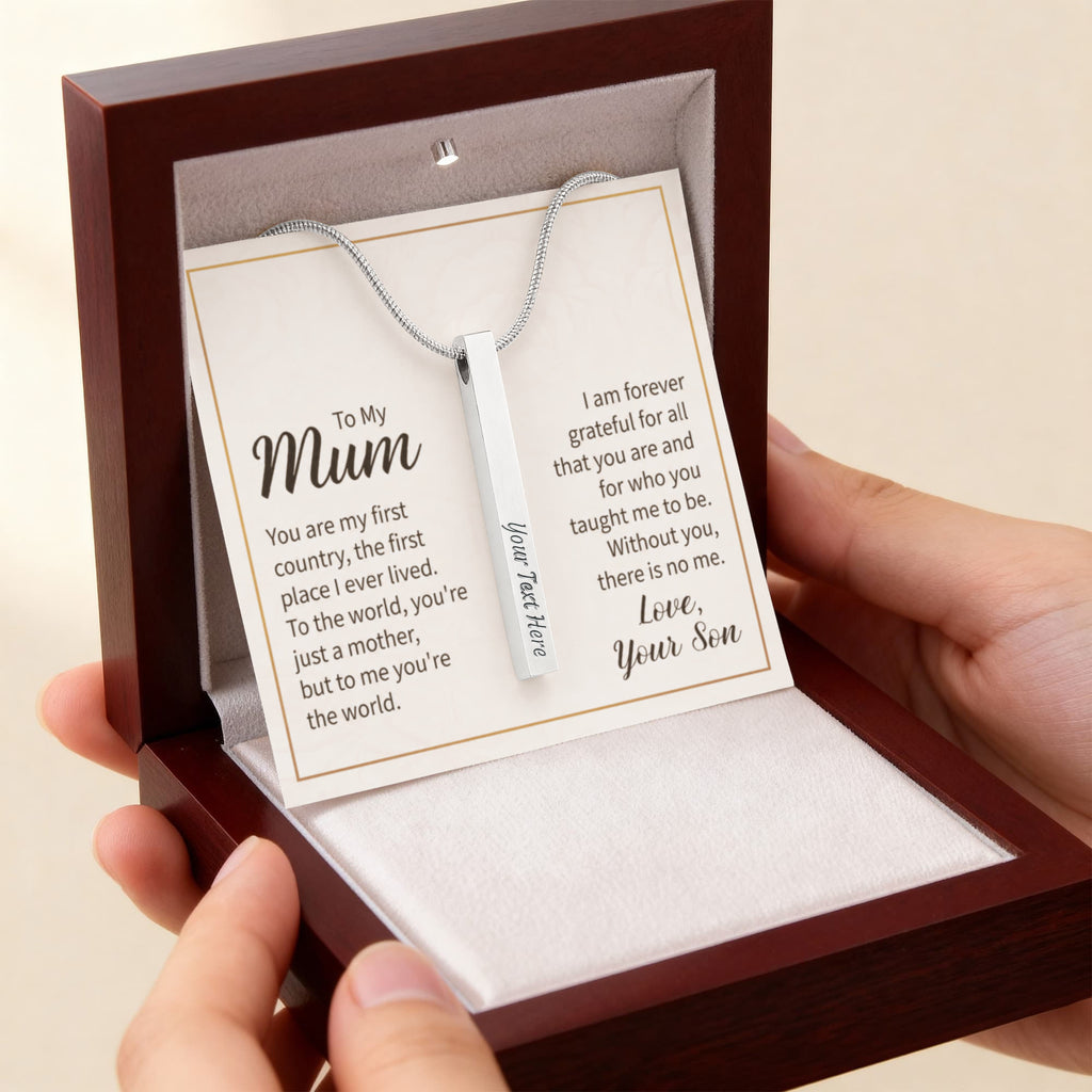 To My Mum You Are My World 4-Sided Engraved Stick Necklace