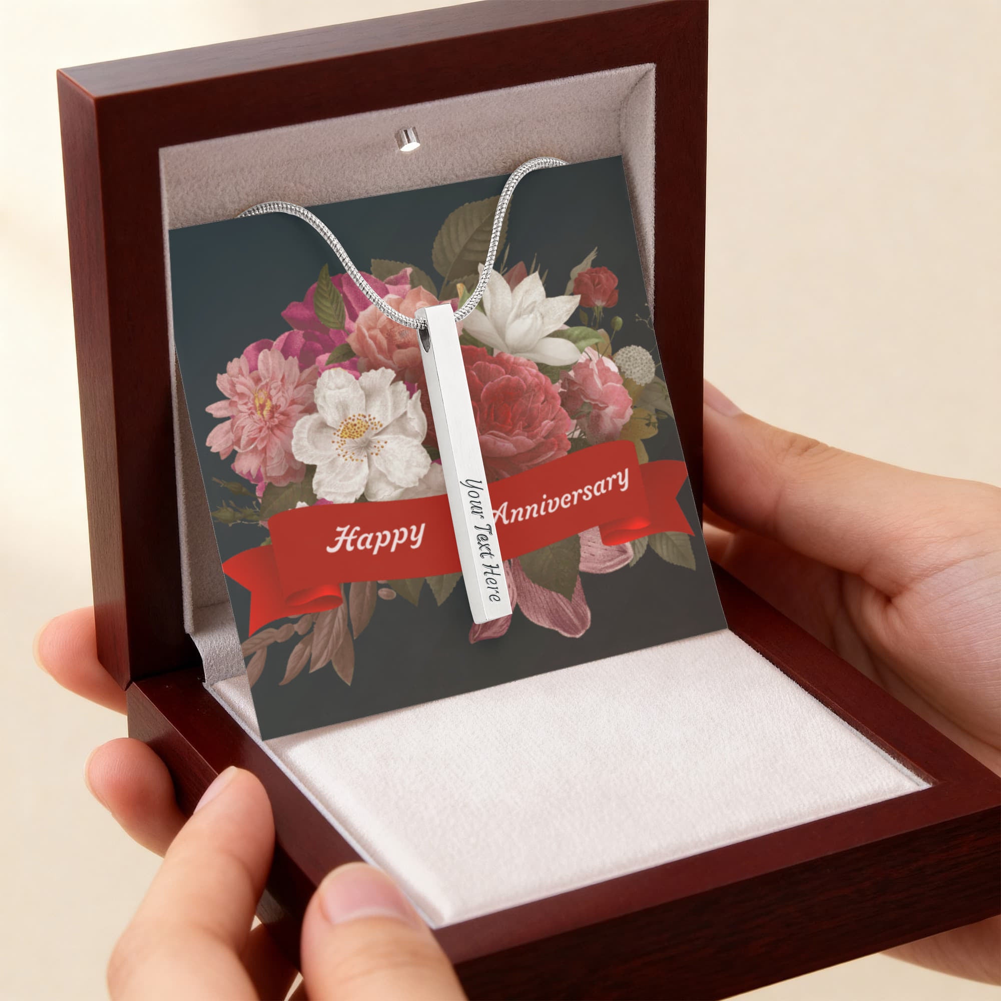 Happy Anniversary 4-Sided Engraved Stick Necklace