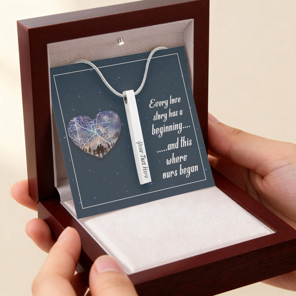 Where Our Love Story Began 4-Sided Engraved Stick Necklace