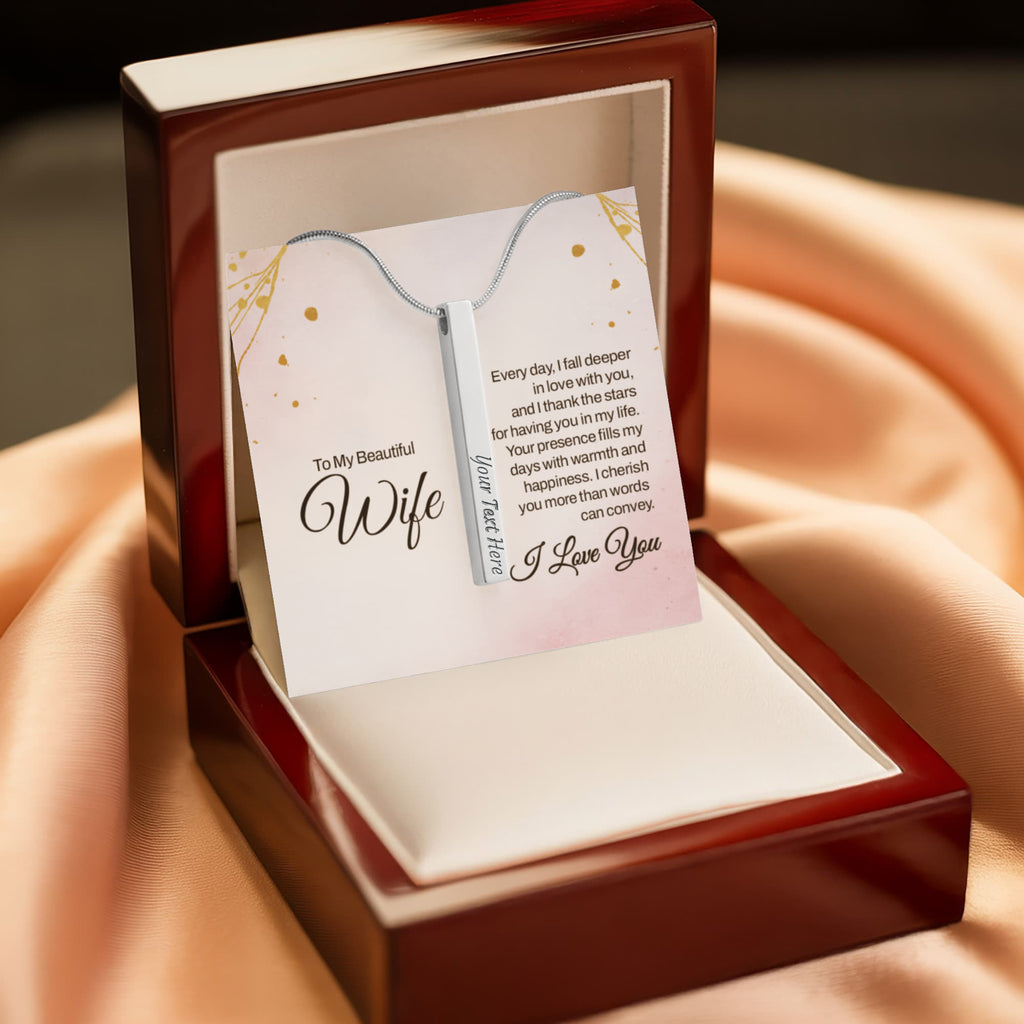 To My Beautiful Wife 4-Sided Stick Necklace - Engraved