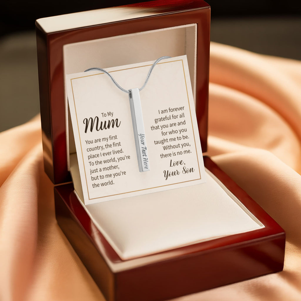 To My Mum You Are My World 4-Sided Engraved Stick Necklace