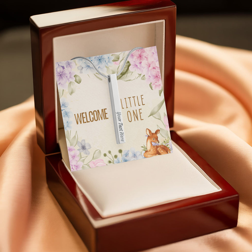 Welcome Little One Personalised 4-Sided Engraved Stick Necklace