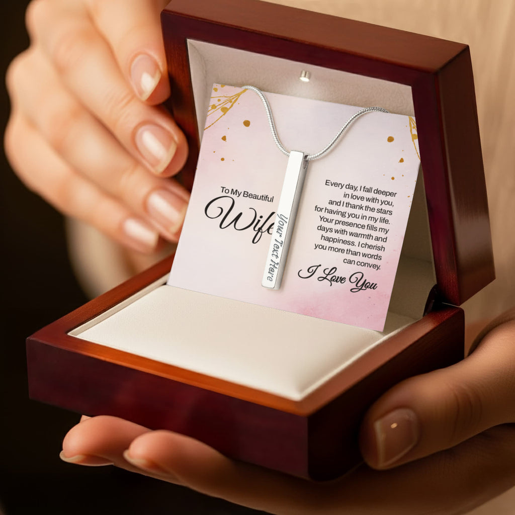 To My Beautiful Wife 4-Sided Stick Necklace - Engraved