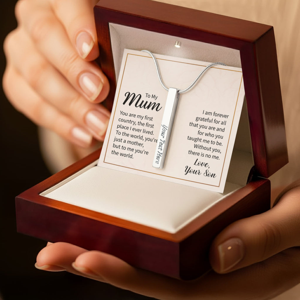To My Mum You Are My World 4-Sided Engraved Stick Necklace