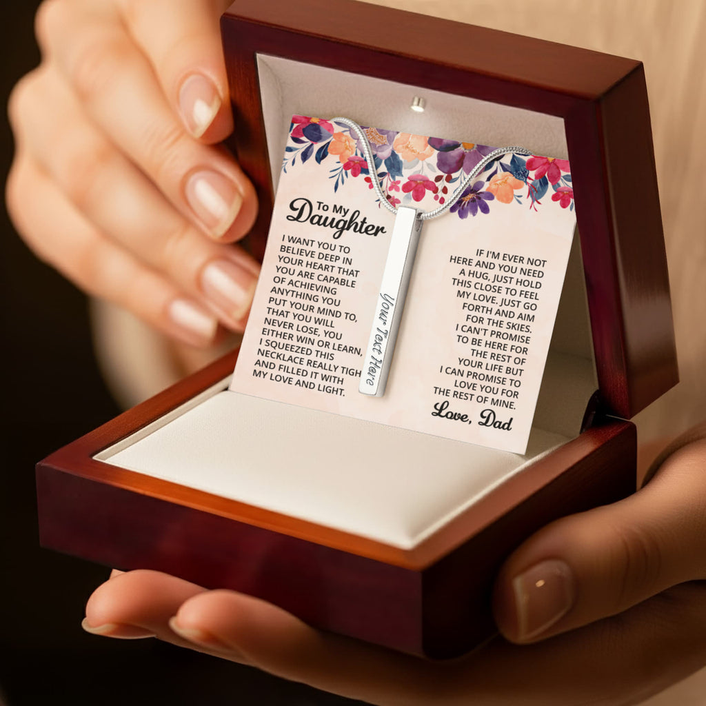 To My Daughter Believe in Yourself 4-Sided Engraved Stick Necklace