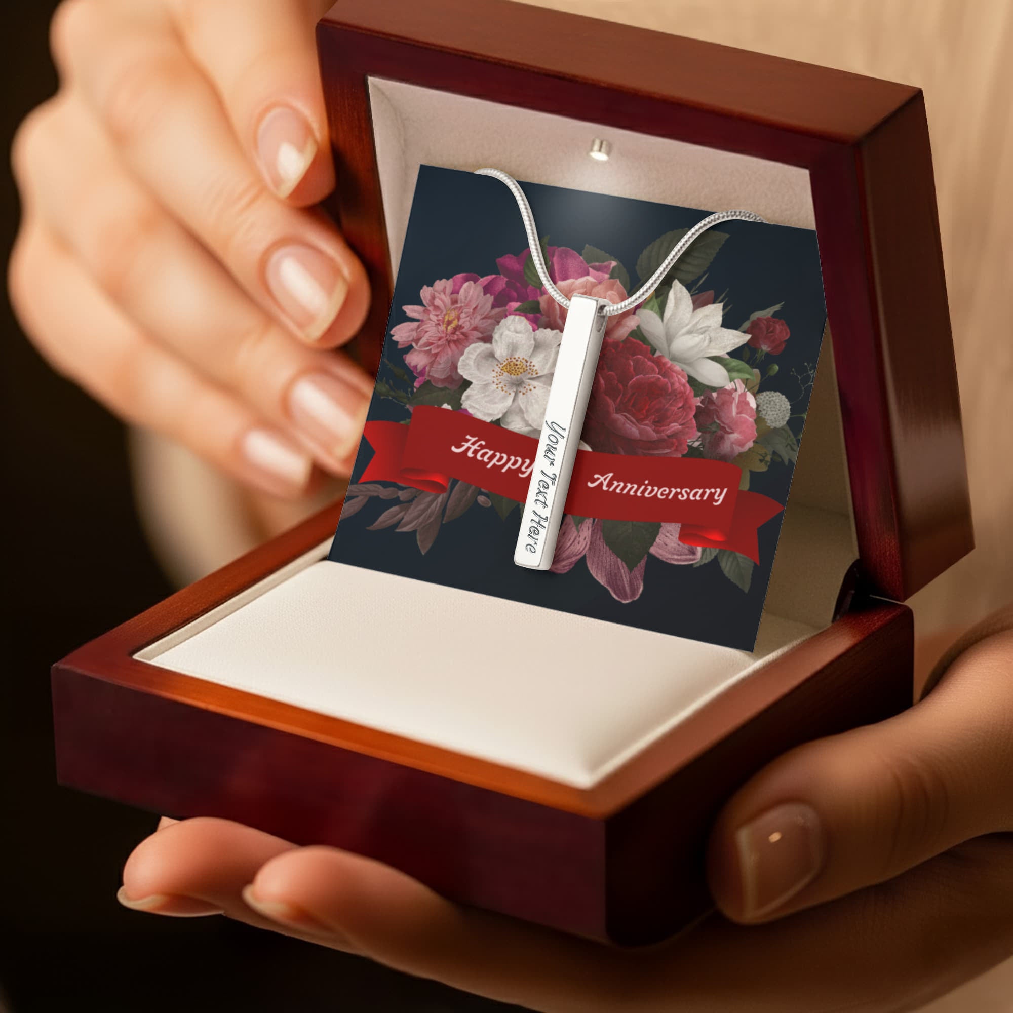 Happy Anniversary 4-Sided Engraved Stick Necklace