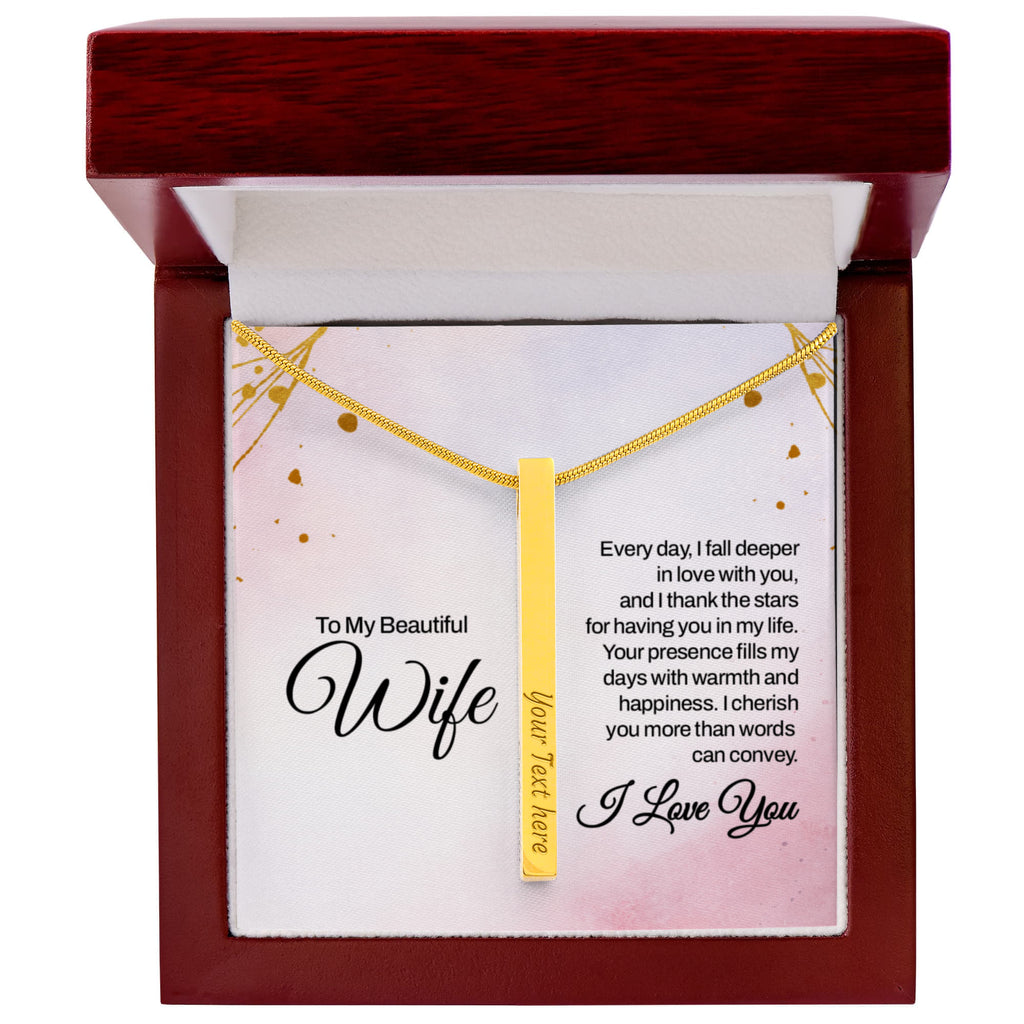 To My Beautiful Wife I Love You 4-Sided Engraved Stick Necklace