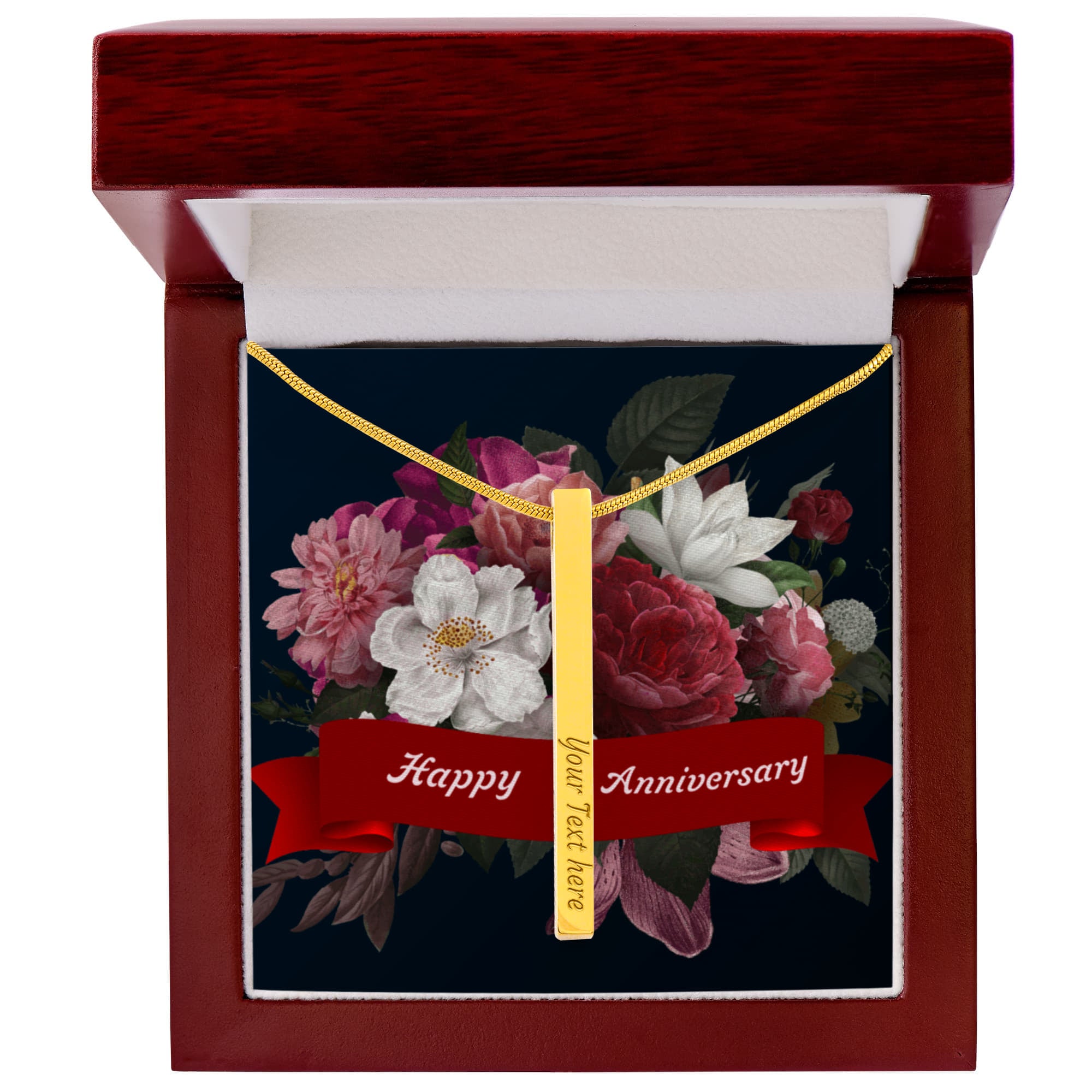 Happy Anniversary 4-Sided Engraved Stick Necklace