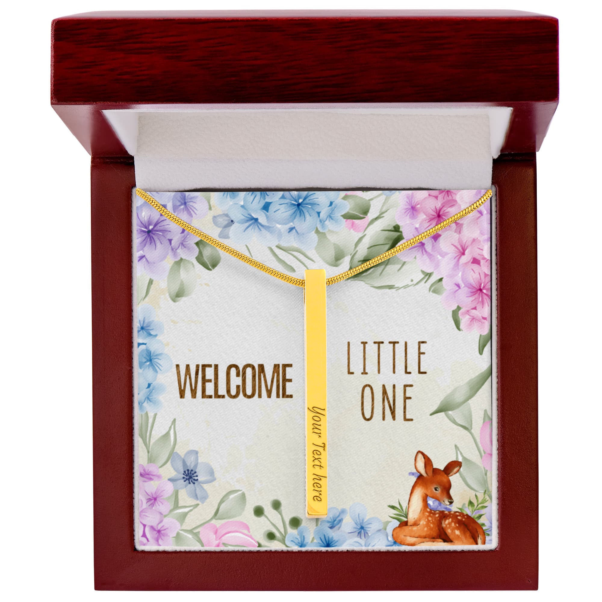 Welcome Little One Personalised 4-Sided Engraved Stick Necklace