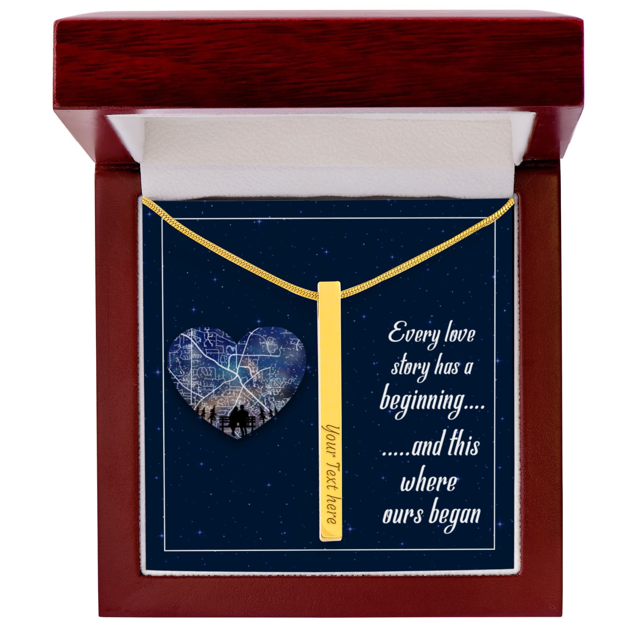Where Our Love Story Began 4-Sided Engraved Stick Necklace