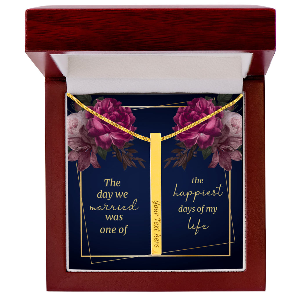 The Day We Married 4-Sided Engraved Stick Necklace