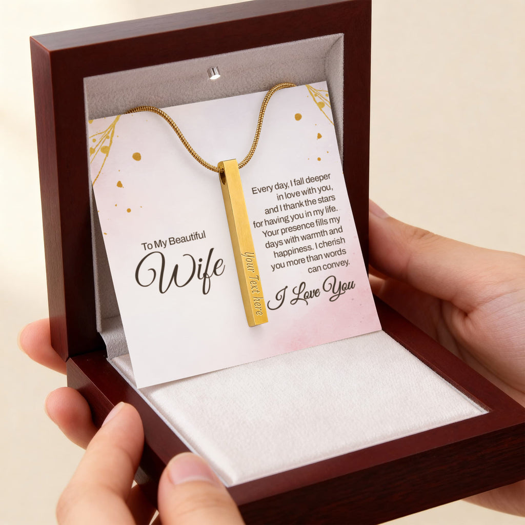 To My Beautiful Wife 4-Sided Stick Necklace - Engraved
