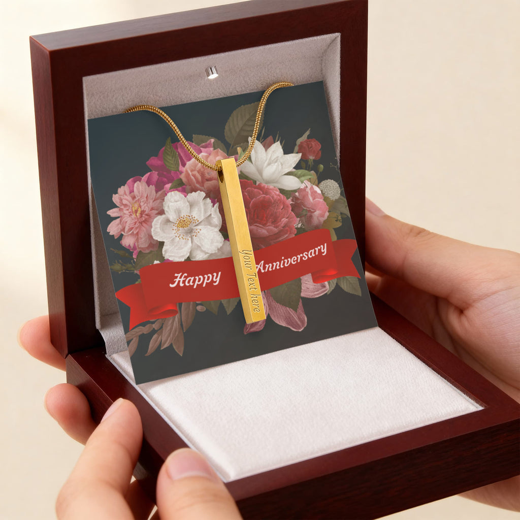 Happy Anniversary 4-Sided Engraved Stick Necklace