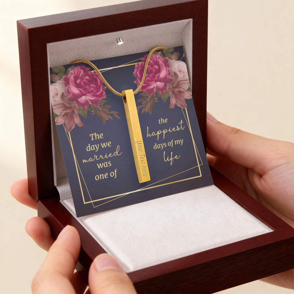 The Day We Married 4-Sided Engraved Stick Necklace