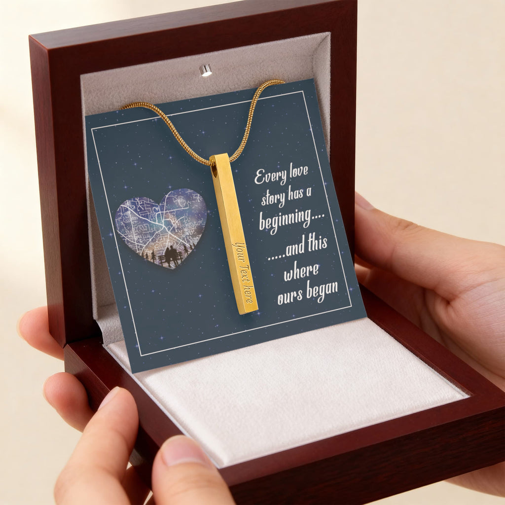 Where Our Love Story Began 4-Sided Engraved Stick Necklace