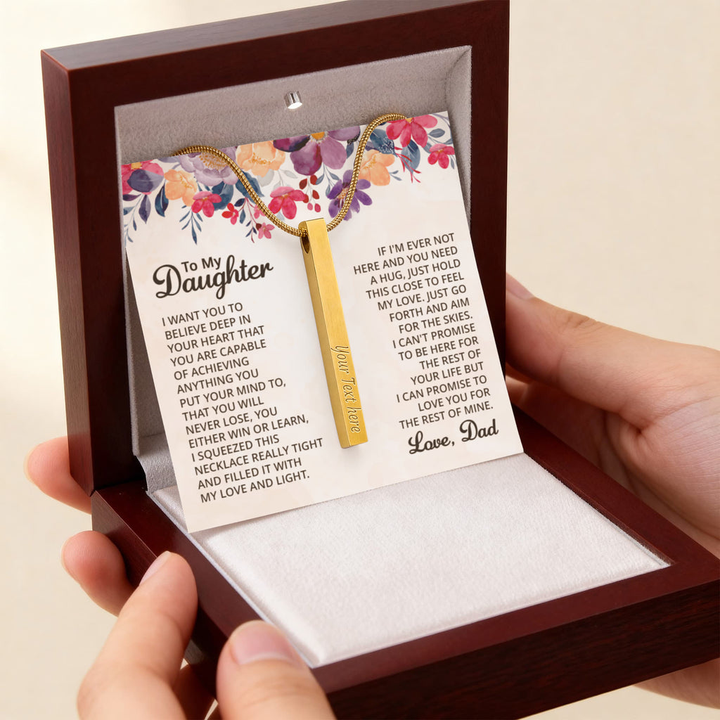 To My Daughter Believe in Yourself 4-Sided Engraved Stick Necklace