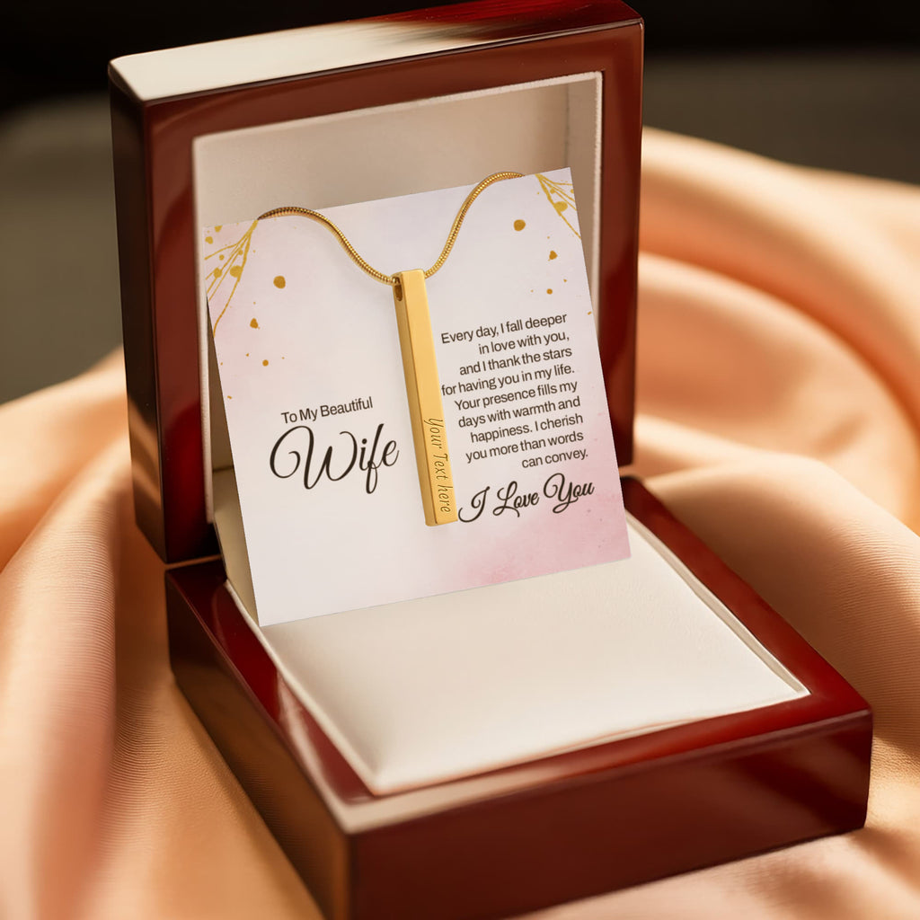 To My Beautiful Wife 4-Sided Stick Necklace - Engraved