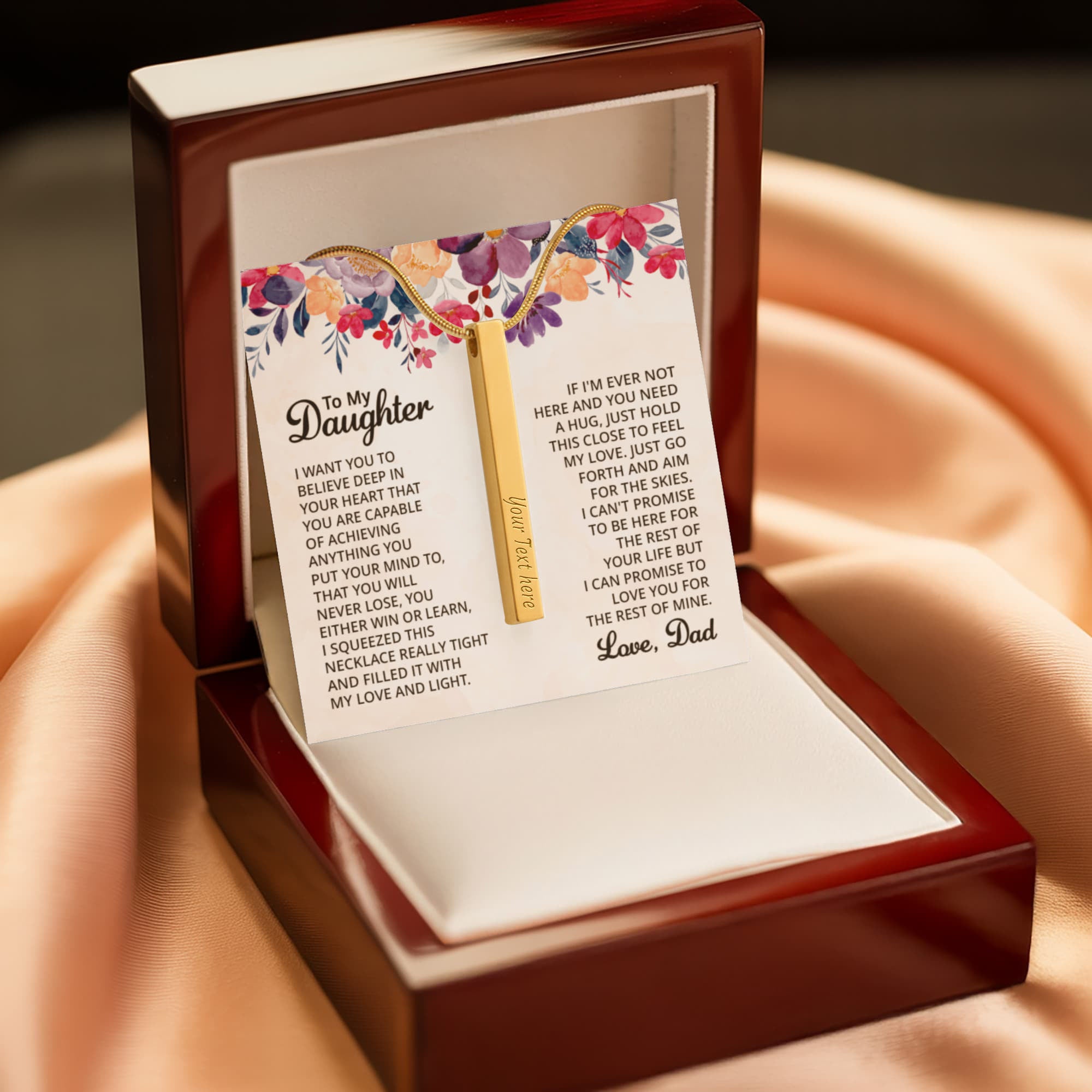 To My Daughter Believe in Yourself 4-Sided Engraved Stick Necklace
