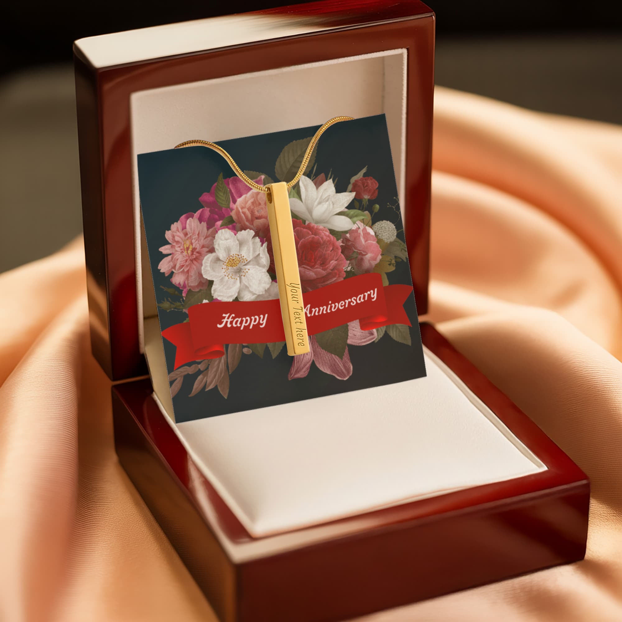 Happy Anniversary 4-Sided Engraved Stick Necklace