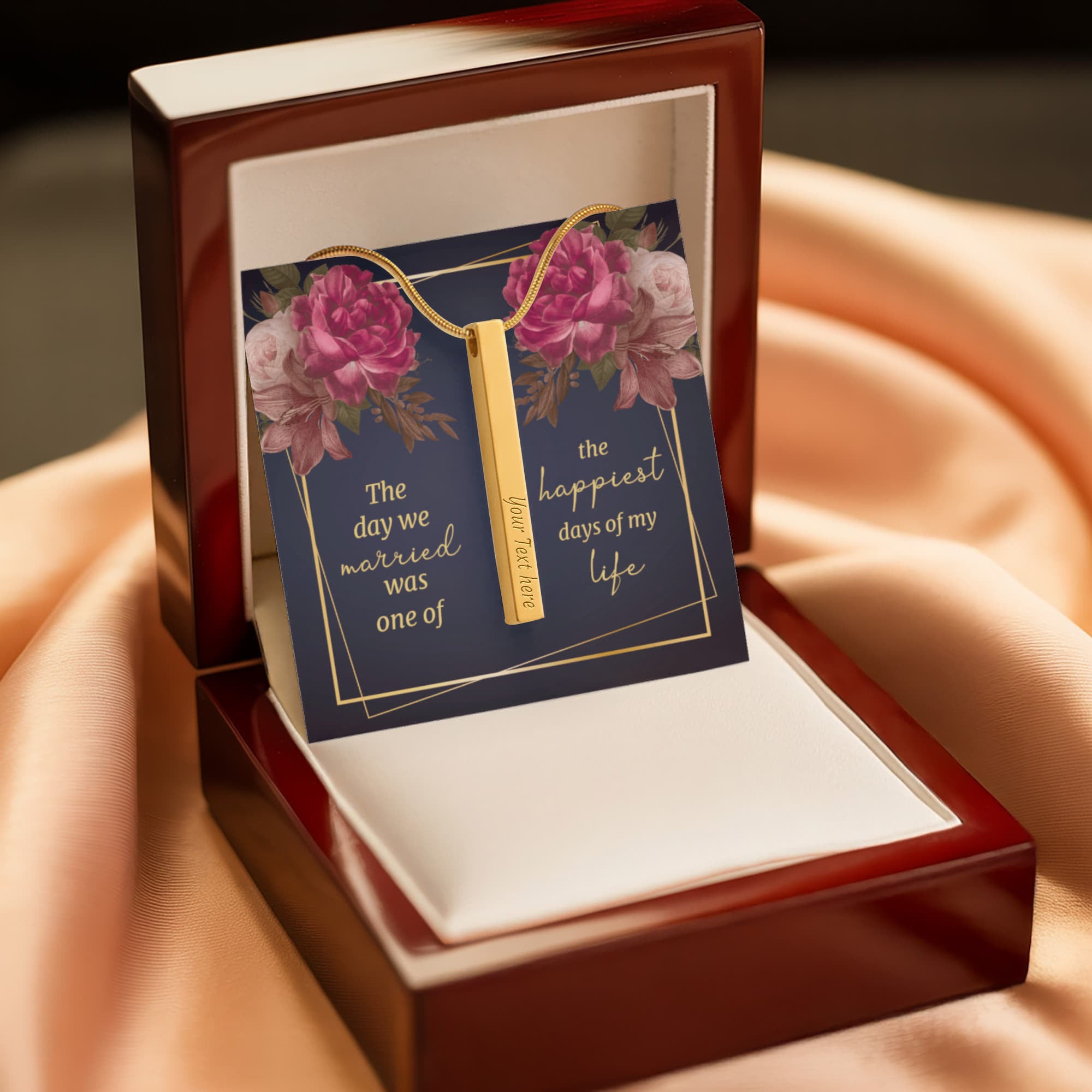 The Day We Married 4-Sided Engraved Stick Necklace