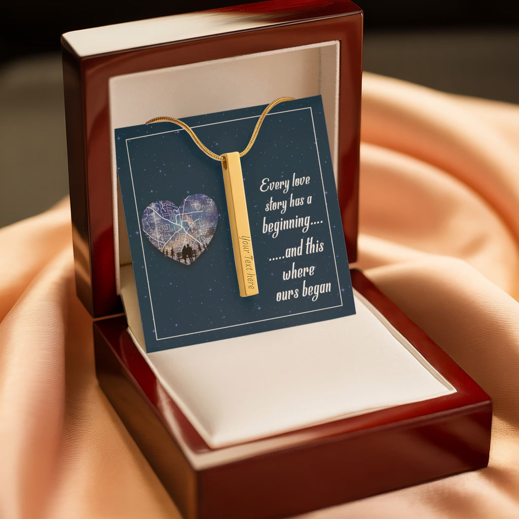 Where Our Love Story Began 4-Sided Engraved Stick Necklace