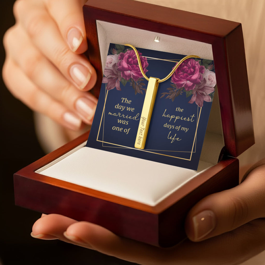 The Day We Married 4-Sided Engraved Stick Necklace