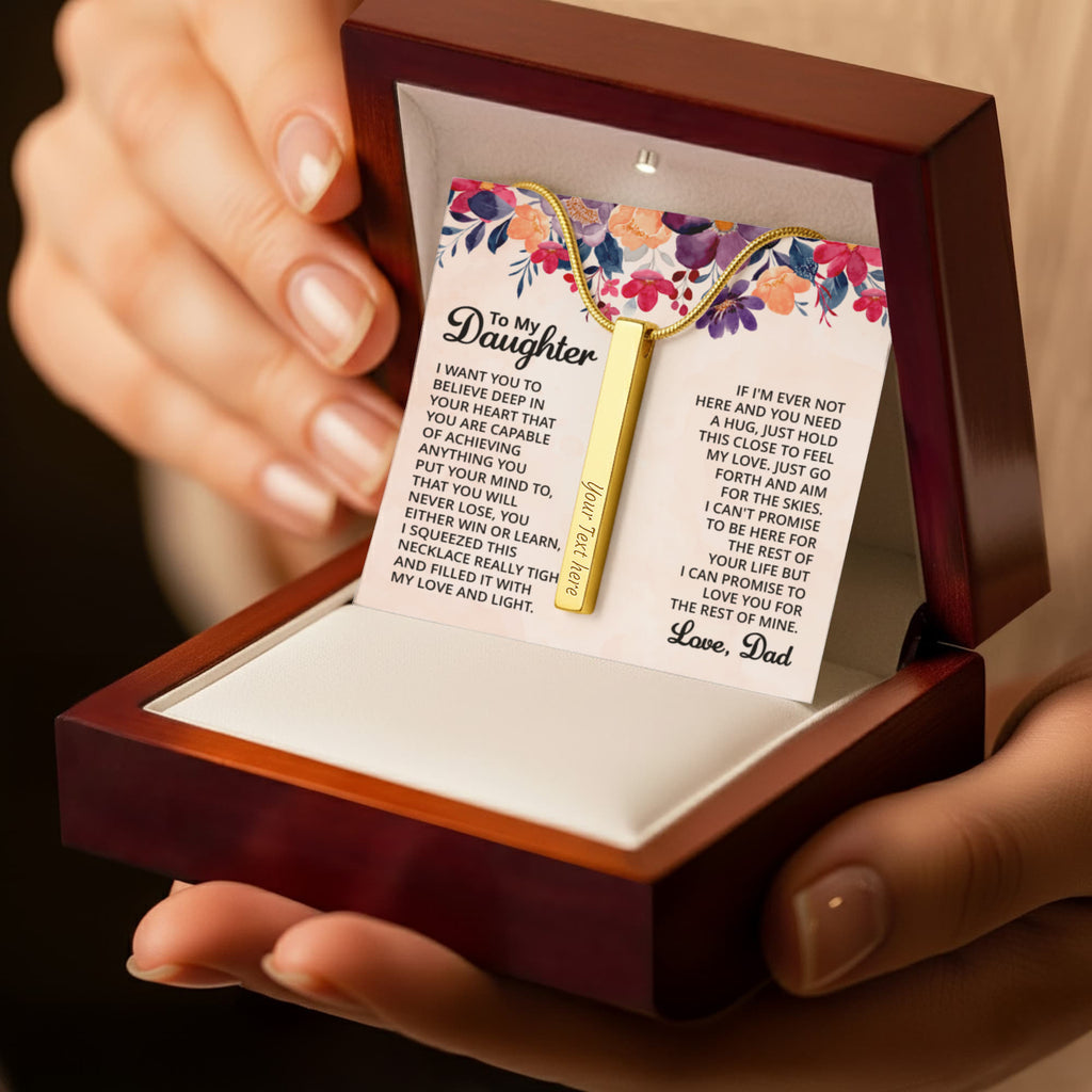 To My Daughter Believe in Yourself 4-Sided Engraved Stick Necklace