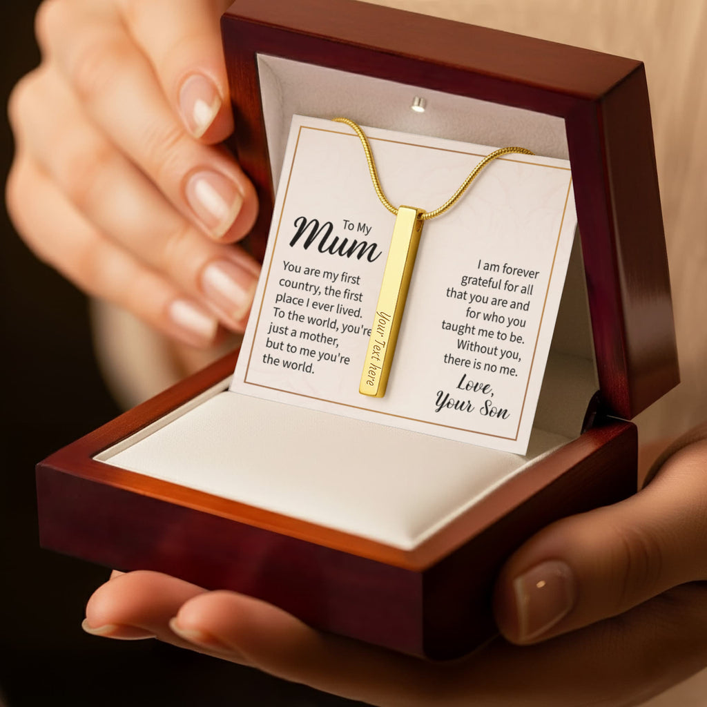 To My Mum You Are My World 4-Sided Engraved Stick Necklace