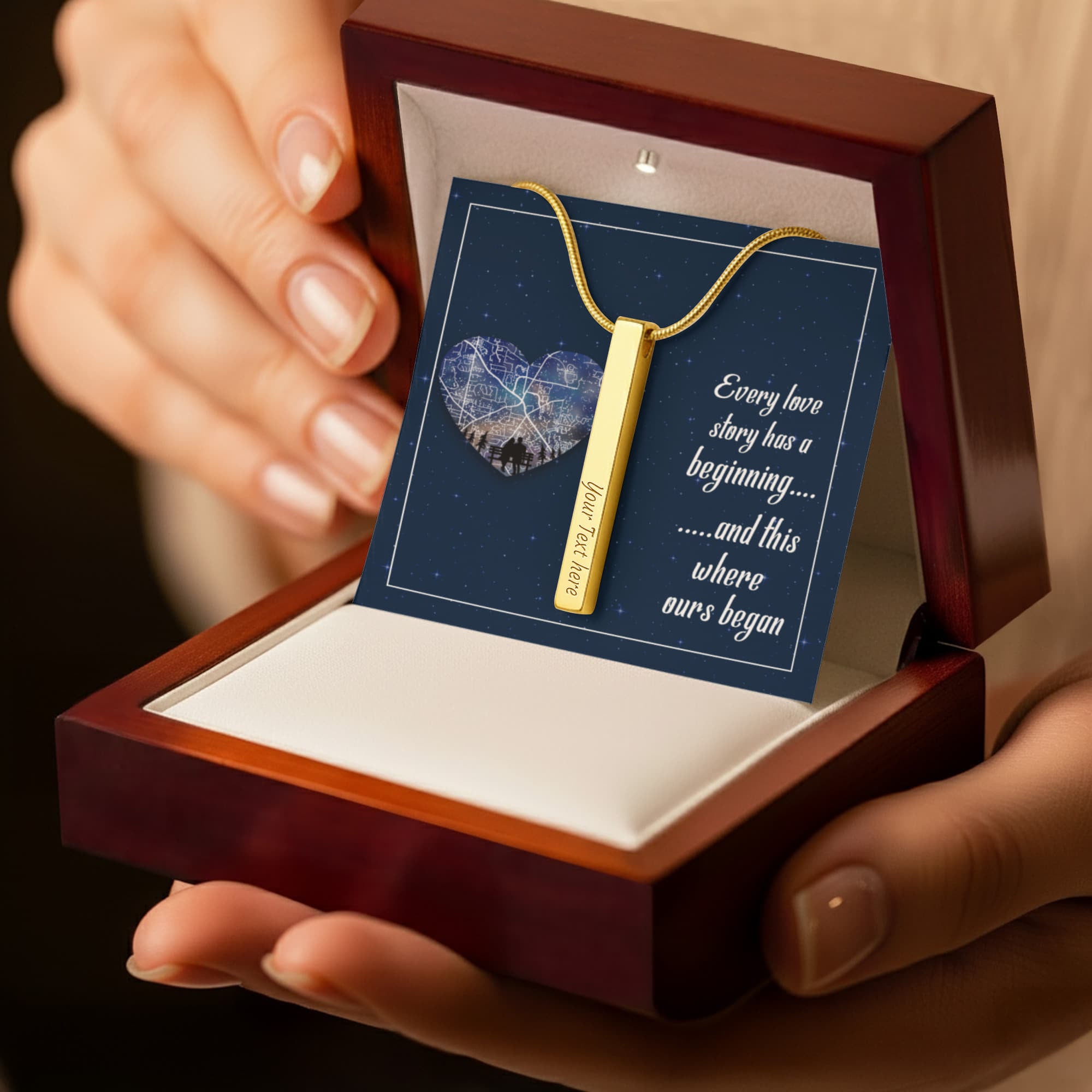 Where Our Love Story Began 4-Sided Engraved Stick Necklace
