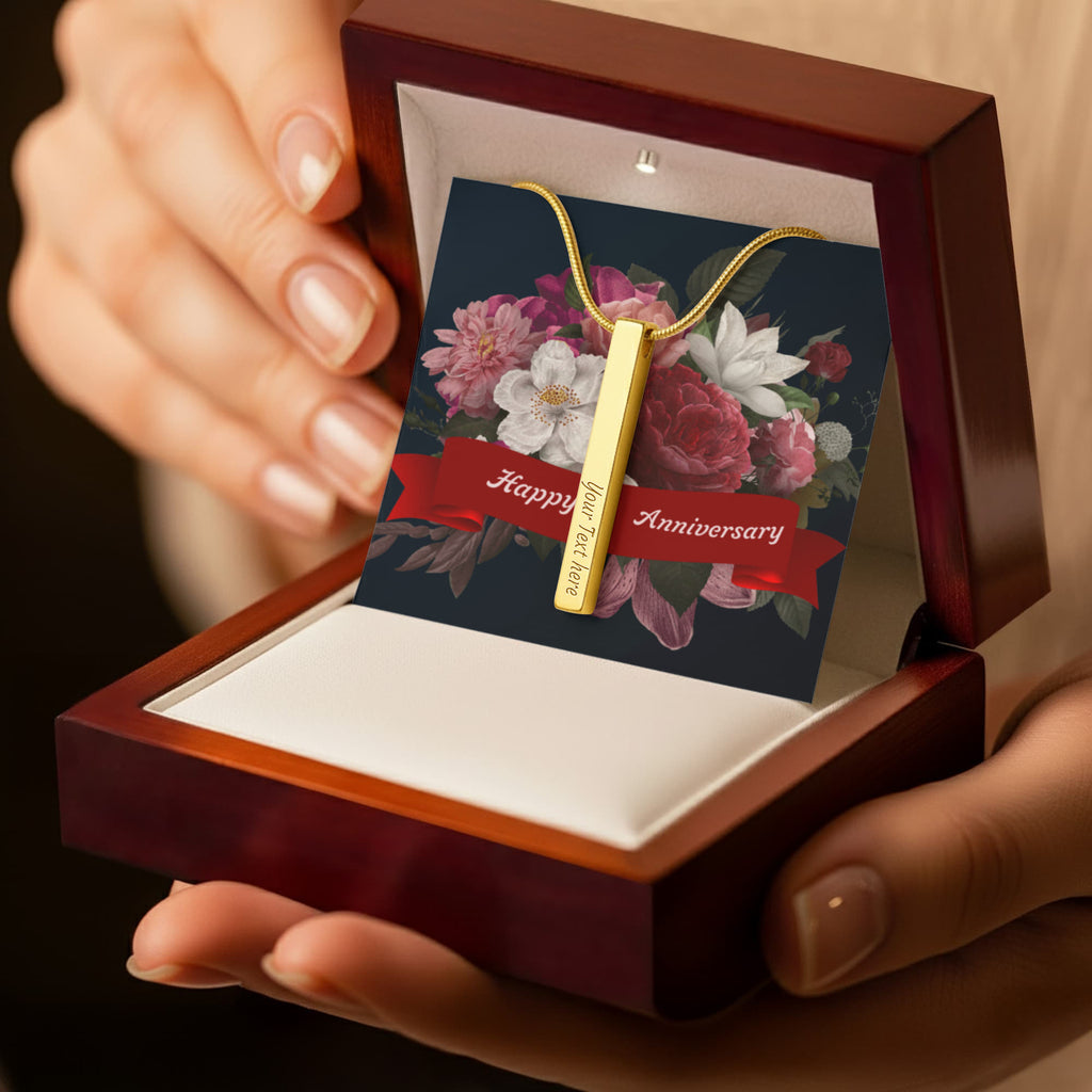 Happy Anniversary 4-Sided Engraved Stick Necklace