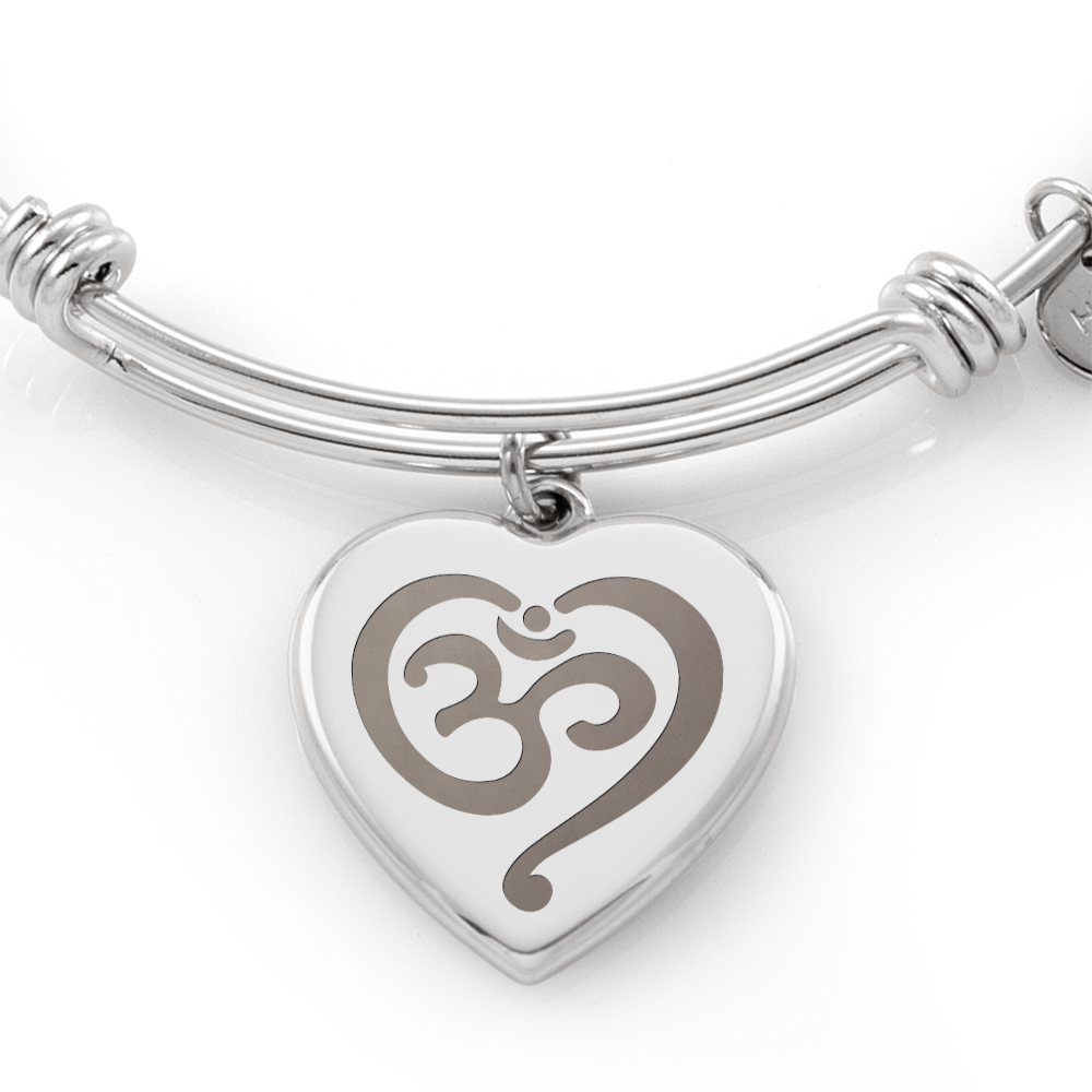 Om Symbol Spiritual Engraved Heart Bangle