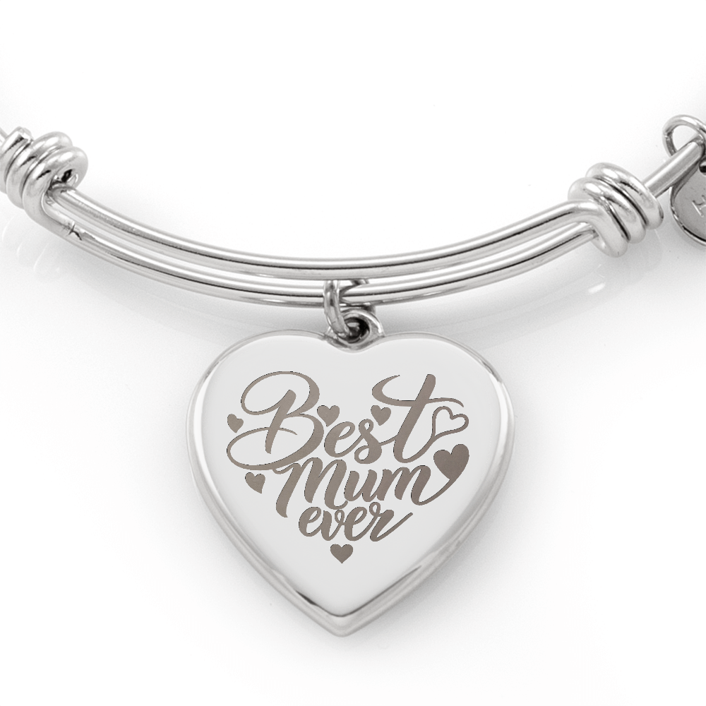 Best Mum Ever Heart Bangle with Engraving