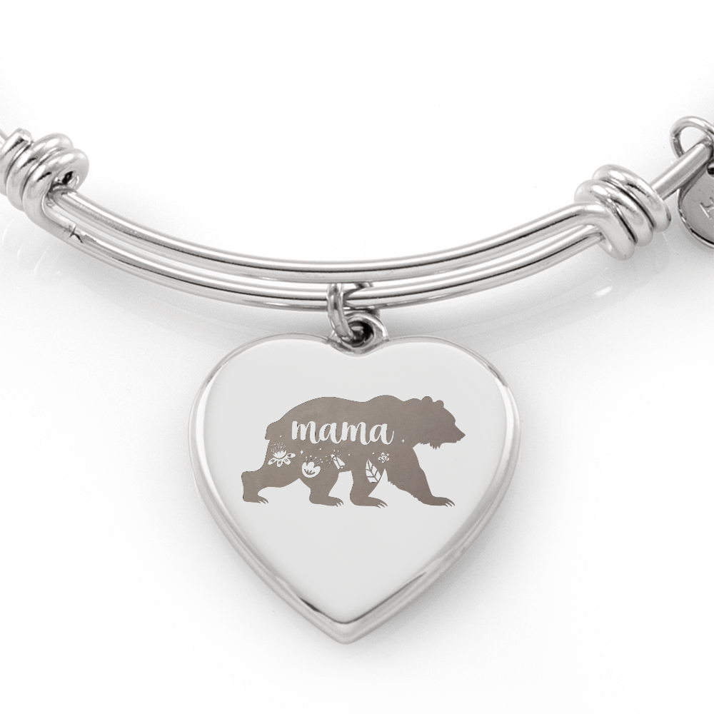 Mama Bear Engraved Heart Bangle