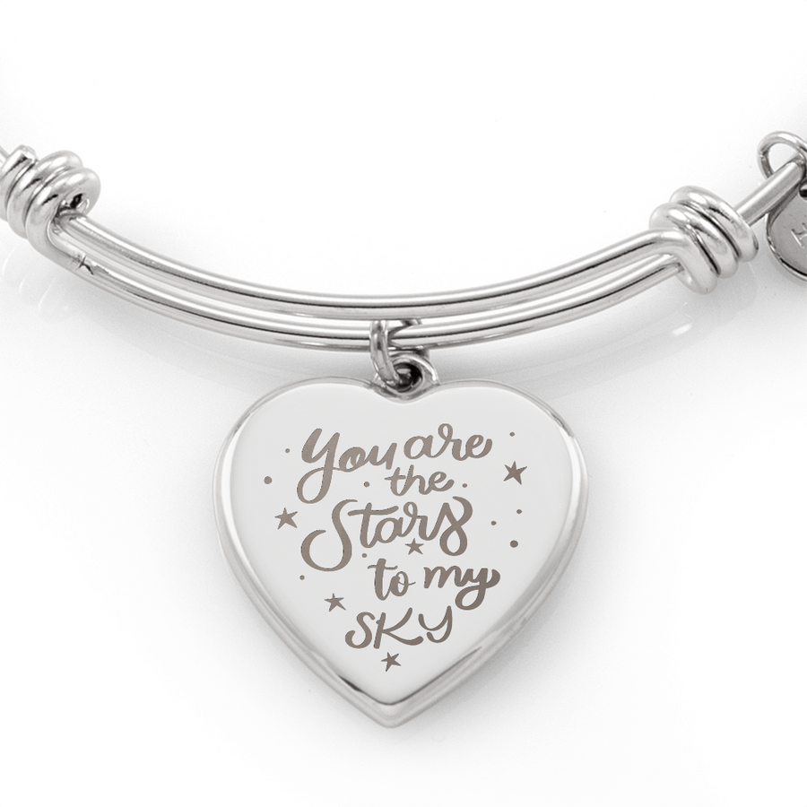 You Are the Stars to My Sky Engraved Heart Bangle