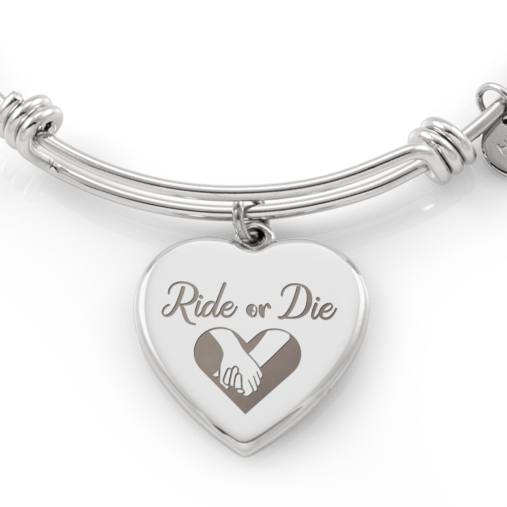 Ride or Die Friendship Engraved Heart Bangle