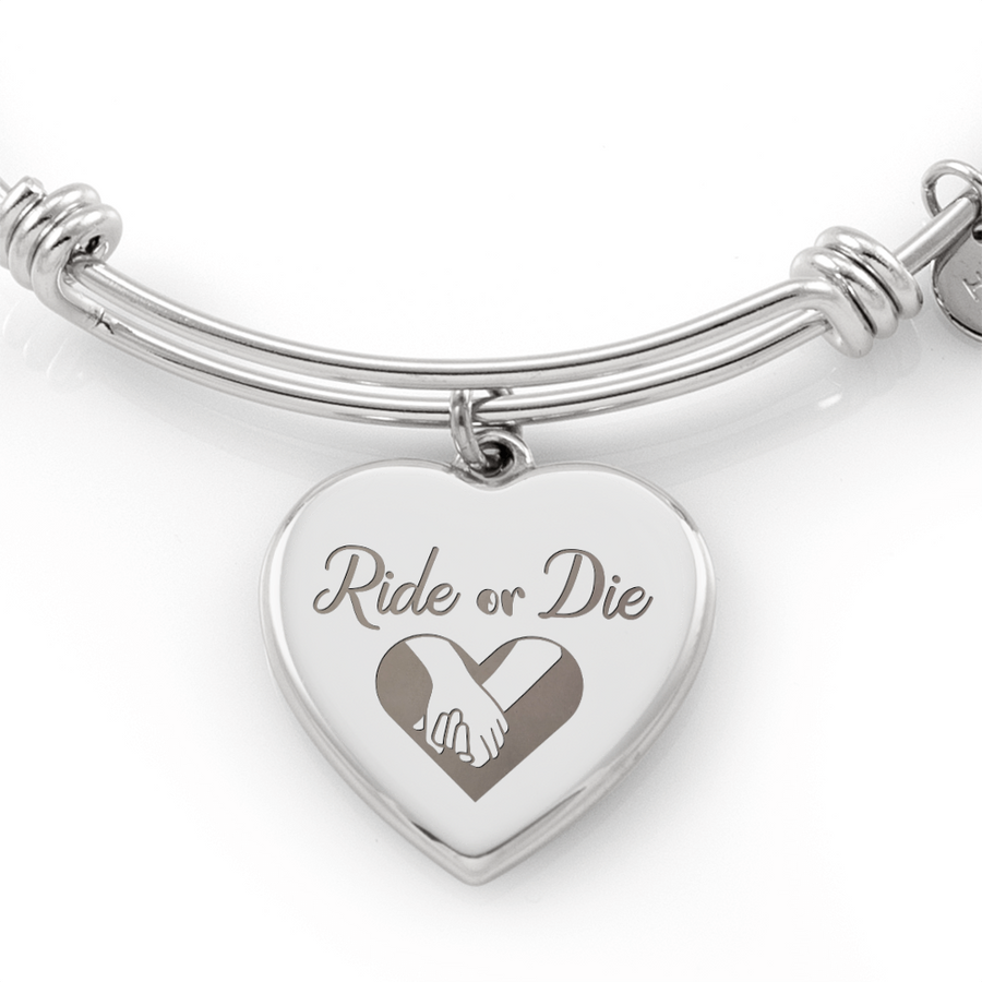 Ride or Die Friendship Engraved Heart Bangle