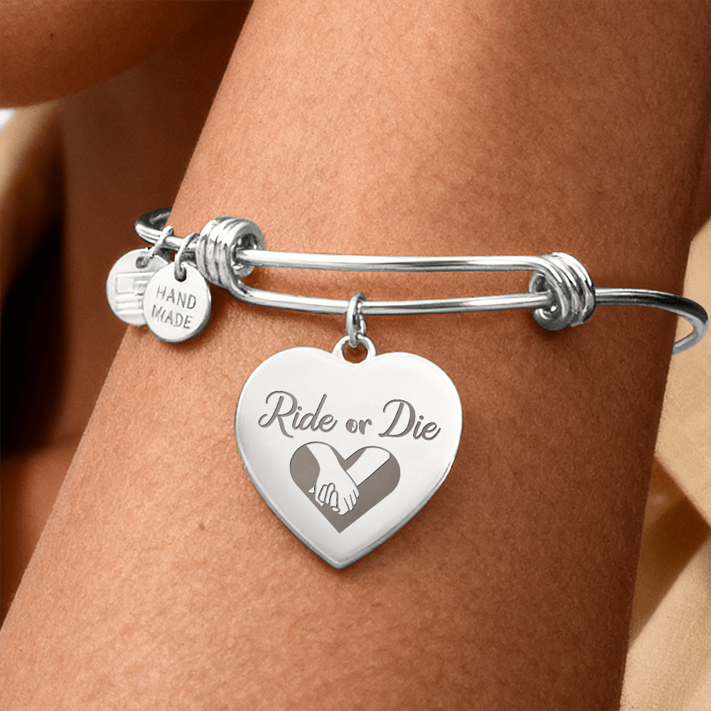 Ride or Die Friendship Engraved Heart Bangle