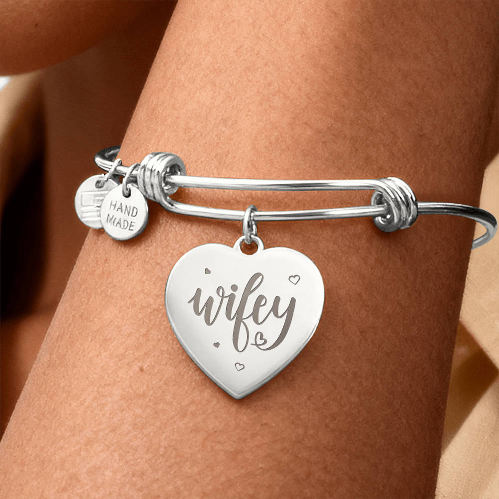 Wifey Engraved Heart Bangle