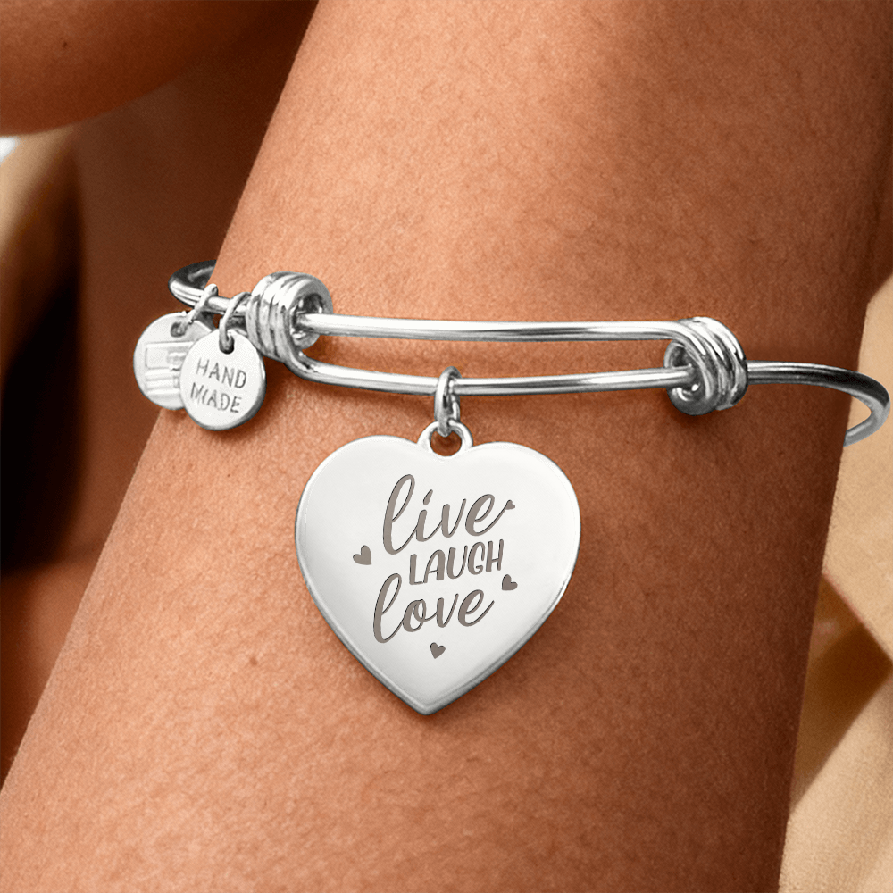 Live Laugh Love Engraved Heart Bangle