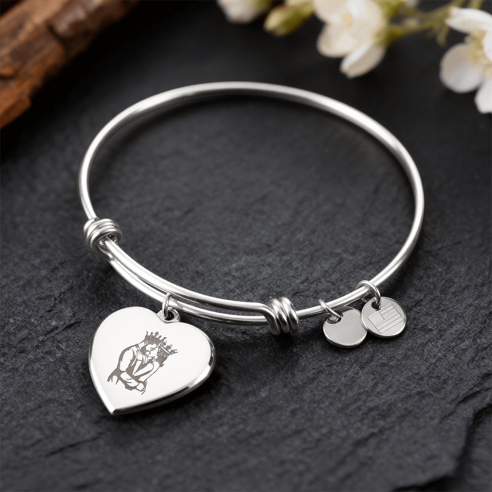 King and Queen Couple Engraved Heart Bangle