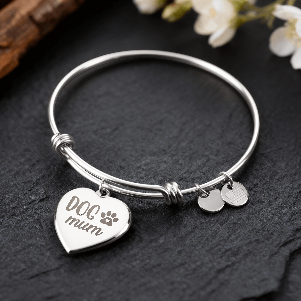 Dog Mum Luxury Heart Bangle with Engraving