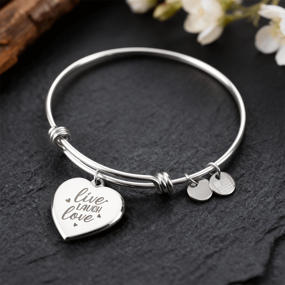 Live Laugh Love Engraved Heart Bangle
