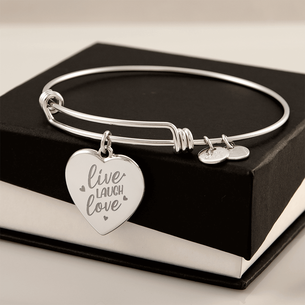 Live Laugh Love Engraved Heart Bangle
